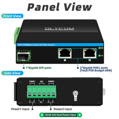 Μίνι μετατροπέας οπτικών ινών Industrial Ethernet Switch Poe Switch DC48V εισροή