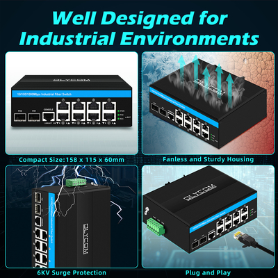 8 θύρες Gigabit Managed Poe Switch Βιομηχανικός διακόπτης Ethernet με 2SFP+8 RJ45