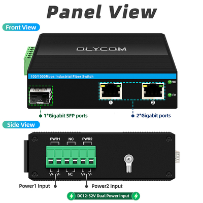 Μετατροπέας οπτικών ινών Gigabit Din Network Switch DC12-52V Διπλή είσοδος ισχύος
