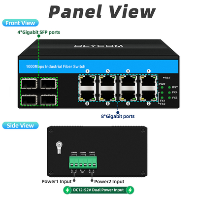 12 θύρες Industrial Ethernet Switch Din Network Switch 4SFP+8RJ45 DC12-52V Διπλή τροφοδοσία