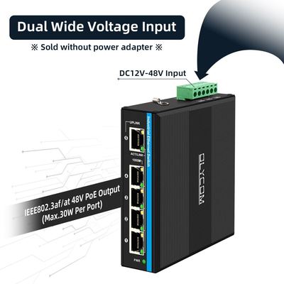 Gigabit 5 port industrial ethernet switch solar poe switch support 12V/24V/48V 