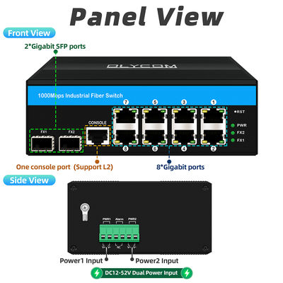 Ανθεκτικός Διαχειριζόμενος Μεταγωγέας Ethernet Vitesse chipset 2 SFP 8 RJ45 βιομηχανικός μεταγωγέας ethernet με διαχείριση SNMP