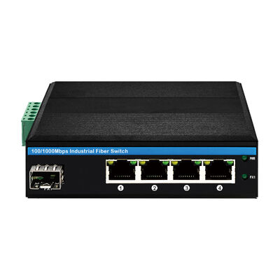 5 θυρών Fast Ethernet Switch Βιομηχανικός Μη διαχειριζόμενος SFP Fiber Χωρίς ανεμιστήρα Βαθμολογία IP40 DC12V