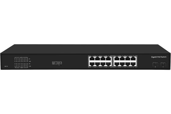 16 θύρες Gigabit PoE Switch 1G Fiber Uplinks Single AC Input 300W Budget CE χωρίς ανεμιστήρα