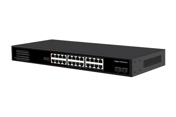 24 θύρες Gigabit PoE Switch 1U Τύπος μη διαχειριζόμενο 1G Ethernet 300W Προϋπολογισμός χωρίς ανεμιστήρα