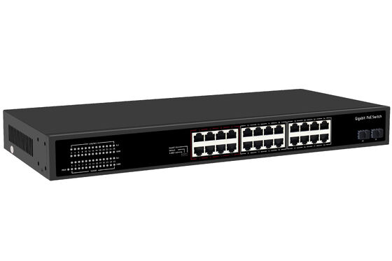 24 θύρες Gigabit PoE Switch 1U Τύπος μη διαχειριζόμενο 1G Ethernet 300W Προϋπολογισμός χωρίς ανεμιστήρα