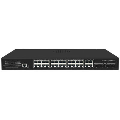24 θυρών Επαγγελματικός Διαχειριζόμενος PoE Switch 300W Προϋπολογισμός Με 4 Gigabit Uplinks Μονοφασικό Τροφοδοτικό AC