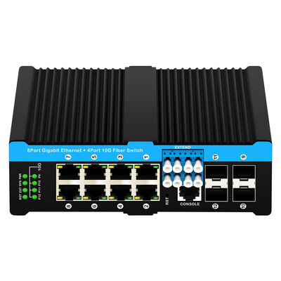 10G Industrial Fiber Bypass switch Ethernet PoE Switch 4*10G Sfp Ports+8*10/100/1000mbps