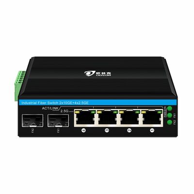 Βιομηχανικός διακόπτης 2.5G PoE Fiber 4 θυρών PoE+ με 2 SFP 10G Uplink DIN Rail