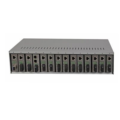 14 Τρίχωμα μετατροπέα μέσων Rack Τάξι 19 ιντσών 2U διπλό AC220V Για μετατροπέα μέσων ινών