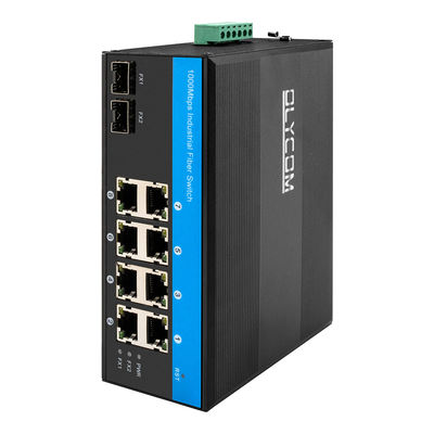 10 Port Gigabit Industrial Network Switch SFP Fiber Uplink Din Rail μη διαχειριζόμενη