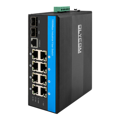 10 θύρες L2 Διαχειριζόμενος διακόπτης ινών Gigabit Rugged Ethernet VLAN RRPS Διαχειρίσιμο CE