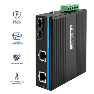 Μη διαχειριζόμενη 4 πύλες Gigabit Ethernet Switch Σκληροποιημένη θήκη SFP Slots IP40 DC24V