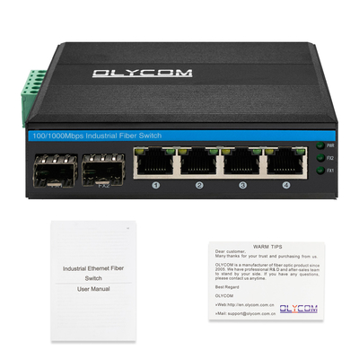 Εργατικό διακόπτη δικτύου 6 θύρα 100M/1000M Fiber Unmaaged Din Rail 12V 24V εισροή