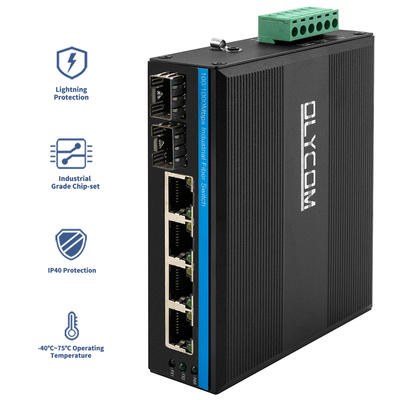Εργατικό διακόπτη δικτύου 6 θύρα 100M/1000M Fiber Unmaaged Din Rail 12V 24V εισροή